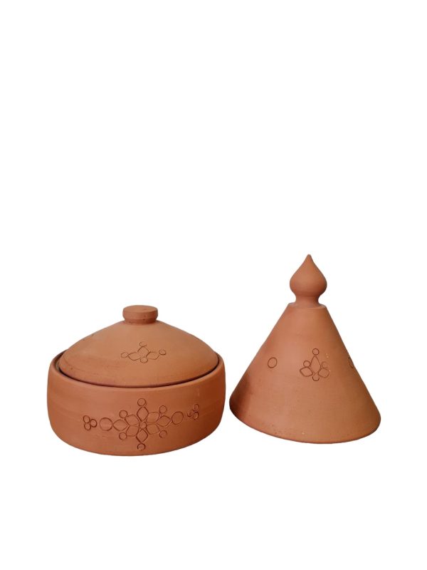 Pottery clay pot (Tajjine with two lids) - small