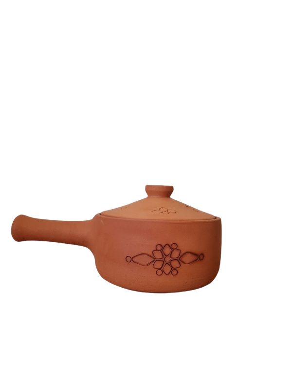 Pottery clay pot with one hand - small