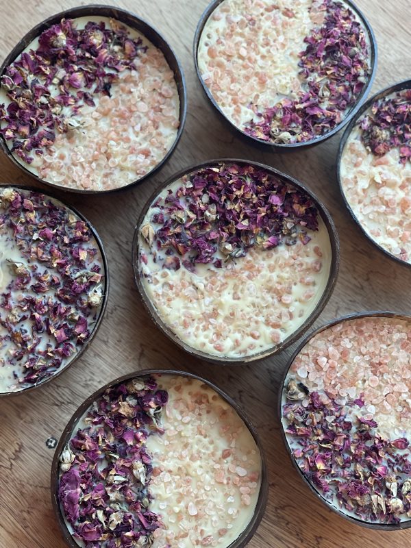 Unscented Beeswax Candle Decorated with Rose Petals